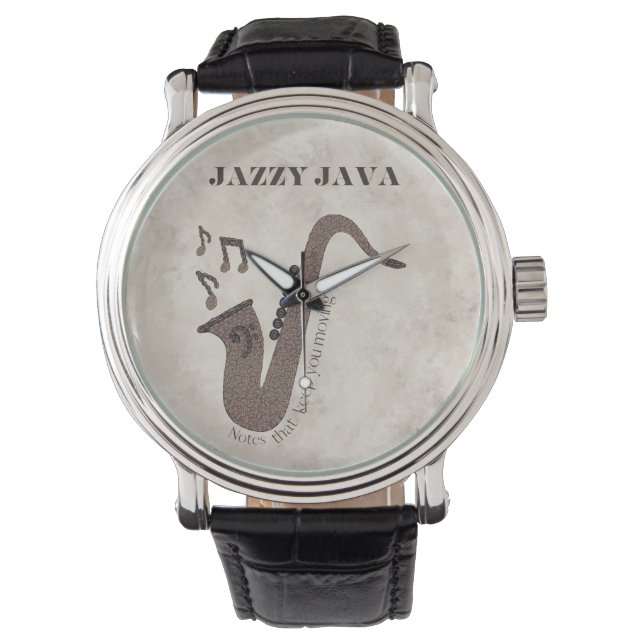 Reloj De Pulsera Jazzy Java-Grãos de Café-Saxofone- (Anverso)