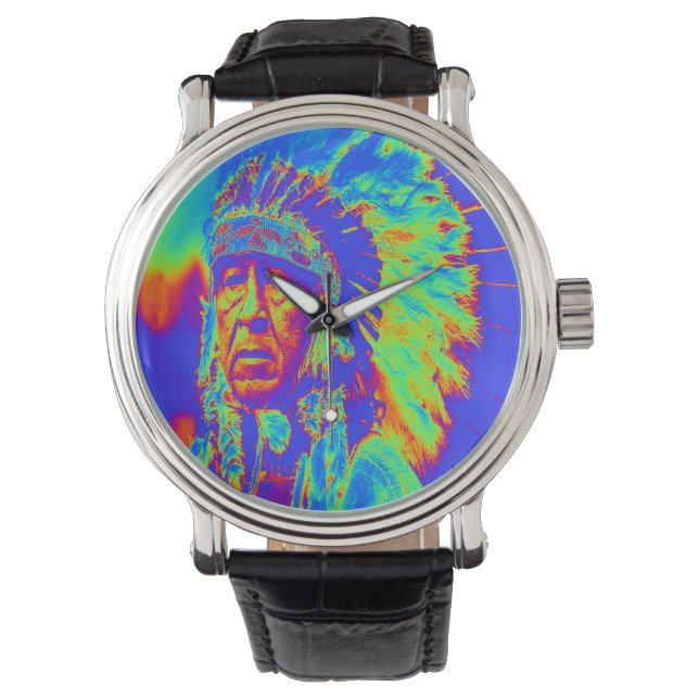 Reloj De Pulsera Jefe Indígena Estadounidense Pop Art (Anverso)