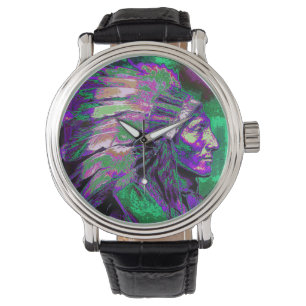 Reloj De Pulsera Jefe indio americano 3 (colores gráficos)