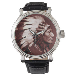 Reloj De Pulsera Jefe indio americano (Brown)