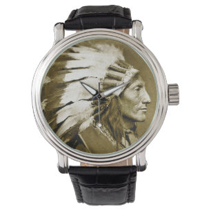 Reloj De Pulsera Jefe Indio Americano (Sepia Harta)