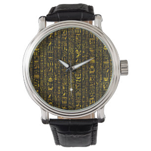 Reloj De Pulsera Jeroglíficos egipcios de oro y color negro