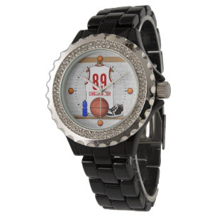 Reloj De Pulsera Jersey blanco y rojo personalizado del baloncesto