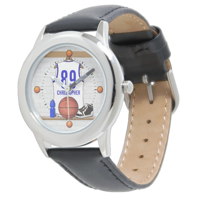 Reloj De Pulsera Jersey de baloncesto blanco y azul personalizado (Angular)