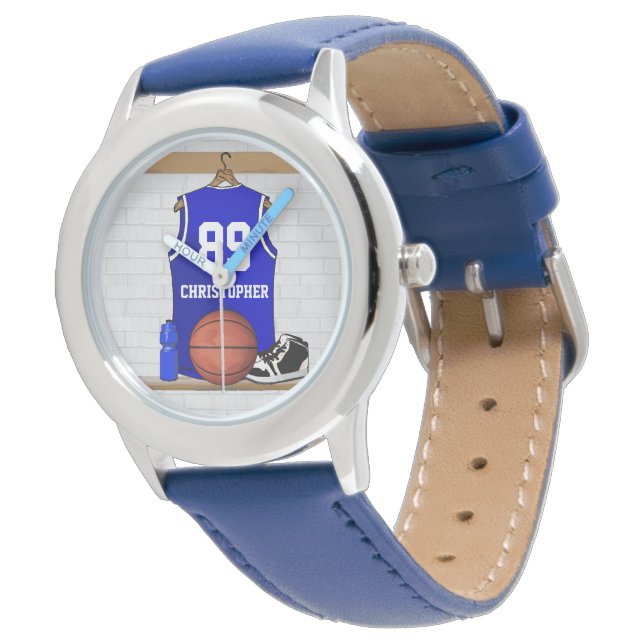 Reloj De Pulsera Jersey de baloncesto blanco y azul personalizado (Angular)