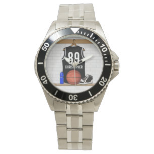 Reloj De Pulsera Jersey de baloncesto blanco y negro personalizado