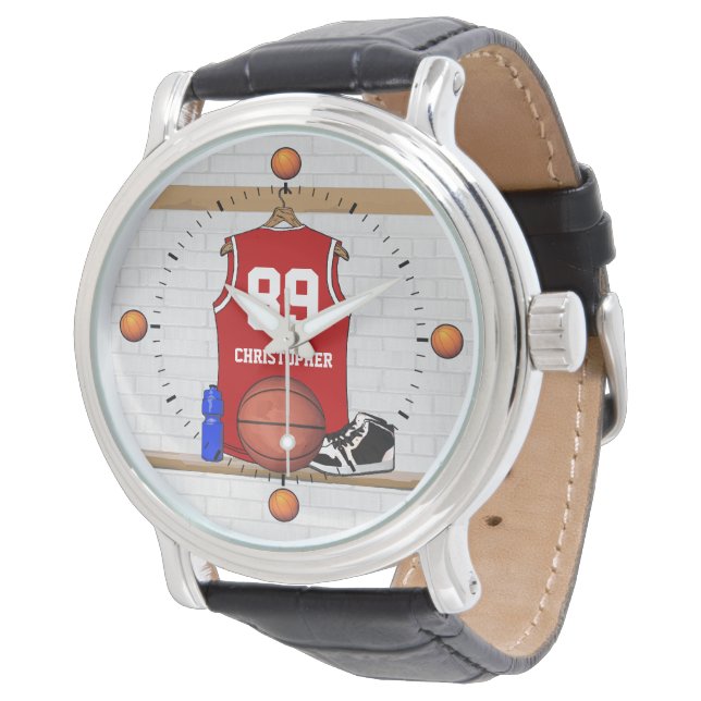Reloj De Pulsera Jersey de baloncesto rojo personalizado (Angular)