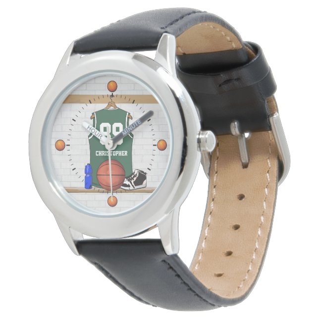 Reloj De Pulsera Jersey de baloncesto verde y blanco personalizado (Angular)