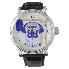 Reloj De Pulsera Jersey de béisbol blanco y azul personalizado