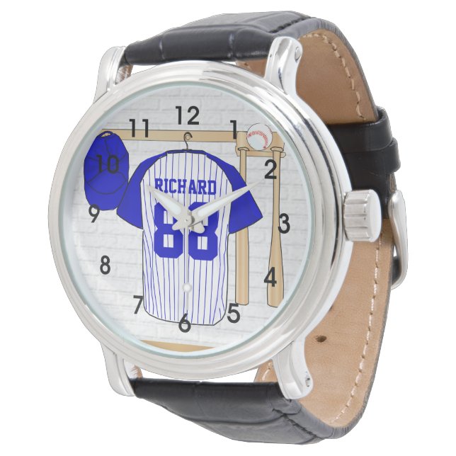 Reloj De Pulsera Jersey de béisbol blanco y azul personalizado (Angular)