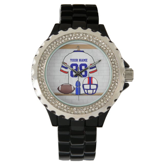 Reloj De Pulsera Jersey de Fútbol Azul Rojo Blanco Personalizado (Anverso)