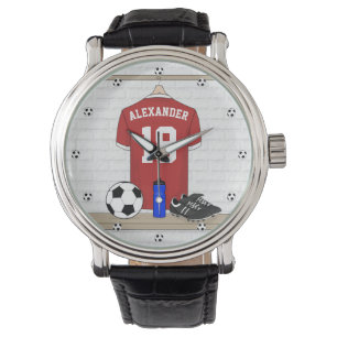 Reloj De Pulsera Jersey de fútbol rojo y blanco personalizado