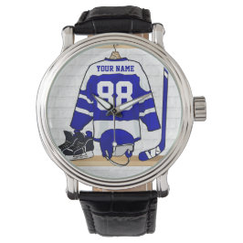 Reloj De Pulsera Jersey de hockey sobre hielo azul y blanco persona