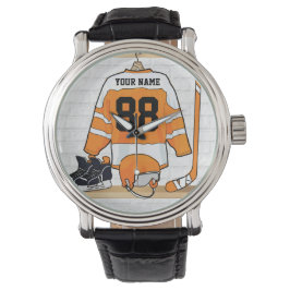 Reloj De Pulsera Jersey de hockey sobre hielo blanco y Naranja pers