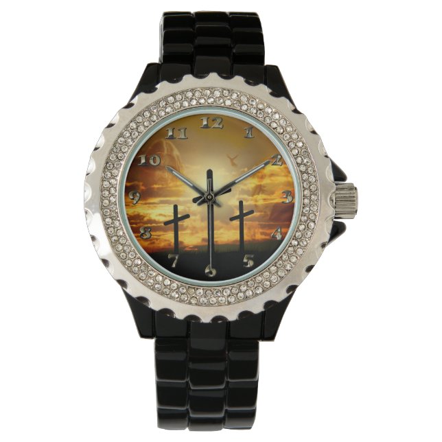 Reloj De Pulsera Jesucristo Bendición Virgen María Dove Calvery (Anverso)