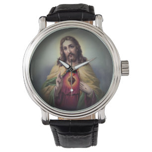 Reloj De Pulsera Jesús con el corazón sagrado brillante