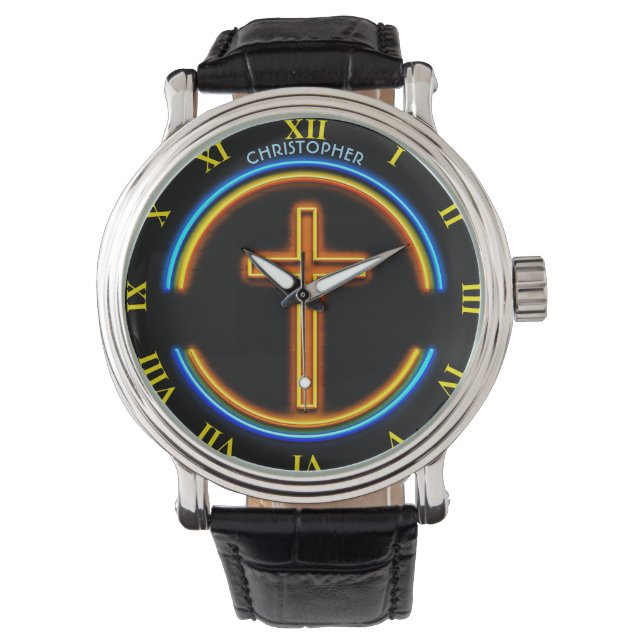 Reloj De Pulsera Jesús Cristiano Psicodélico de la Neón Dorada (Anverso)