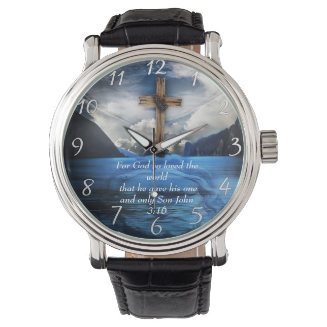 Reloj De Pulsera Jesús en el agua rimbombante Juan 3:16 (Anverso)