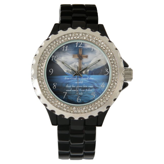 Reloj De Pulsera Jesús en el agua rimbombante Juan 3:16 (Anverso)