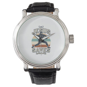 Reloj De Pulsera Jesús salva el béisbol vintage diseño vectorial cr