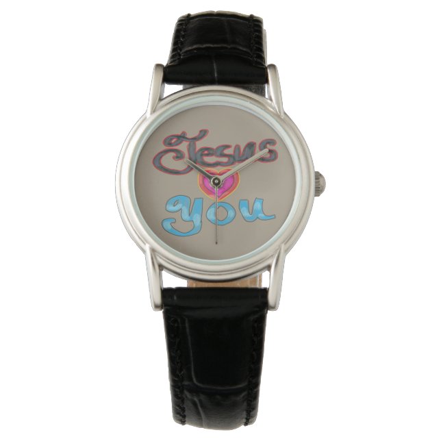 Reloj De Pulsera Jesús te ama con corazón rosa  (Anverso)
