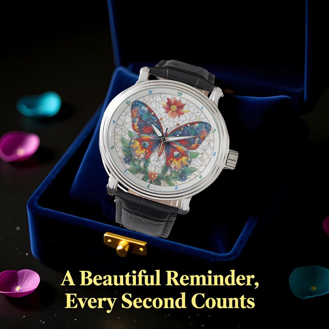 Reloj De Pulsera Jeweled Garden Stained Glass Butterfly Floral  (Subido por el creador)