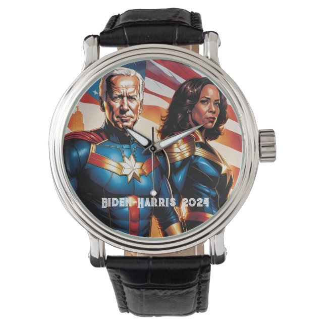 Reloj De Pulsera Joe Biden y Kamala Harris como superhéroes (Anverso)