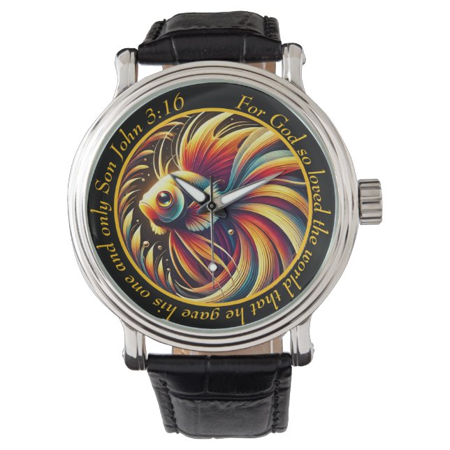 Reloj De Pulsera John 3:16 Vibrant Fish Timepiece Flowing Faith (Anverso)