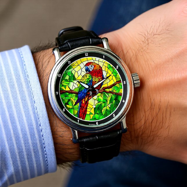 Reloj De Pulsera Joya de la Selva" - Loro de Vidrio Pintado  (Subido por el creador)