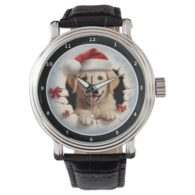 Reloj De Pulsera Joyful Golden Retriever Puppy Holiday Image (Anverso)