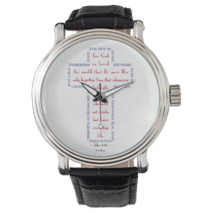 Reloj De Pulsera Juan 3:16 Cruz Roja, Blanca y Azul