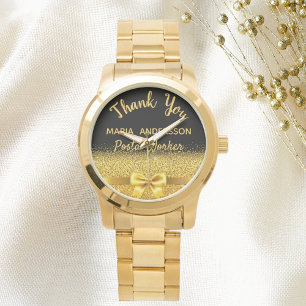 Reloj De Pulsera Jubilación de oro negro de los trabajadores postal