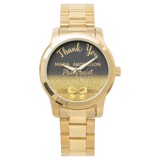 Reloj De Pulsera Jubilación Farmacéutica oro negro gracias (Anverso)