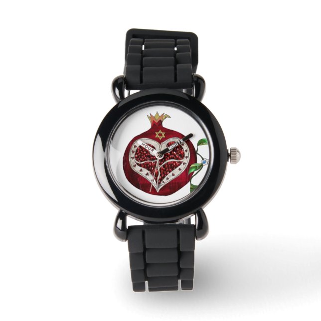 Reloj De Pulsera Judaica Pomegranate Heart Hanukkah Rosh Hashanah (Anverso)