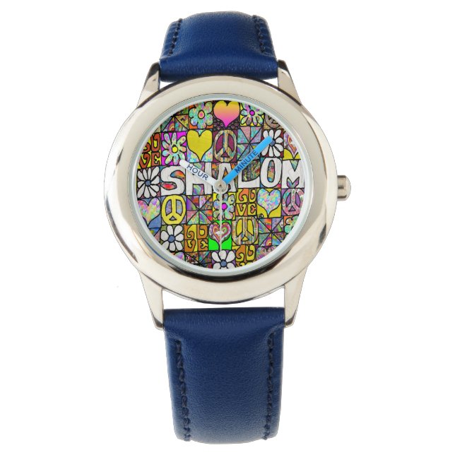 Reloj De Pulsera Judea Retro 60 Psicodelic Shalom LOVE (Anverso)