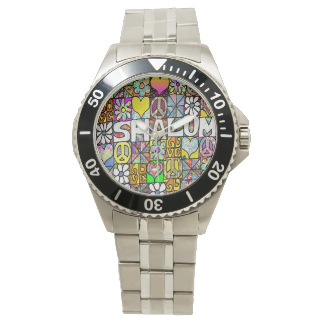 Reloj De Pulsera Judea Retro 60 Psicodelic Shalom LOVE (Anverso)