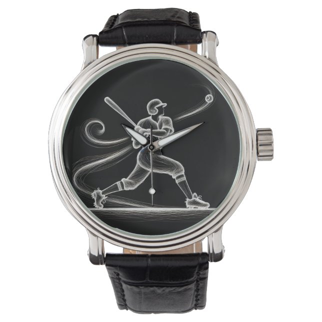 Reloj De Pulsera Jugador de béisbol neón balanceando una bata (Anverso)