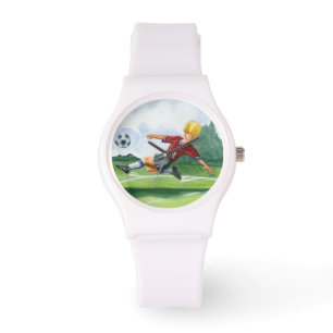 Reloj De Pulsera Jugador de fútbol que golpea una bola con el pie