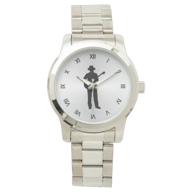 Reloj De Pulsera Jugador de guitarra con números romanos negros (Anverso)
