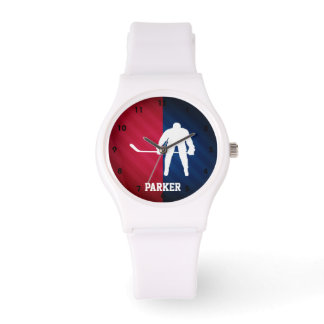 Reloj De Pulsera Jugador de hockey; rojo, blanco y azul