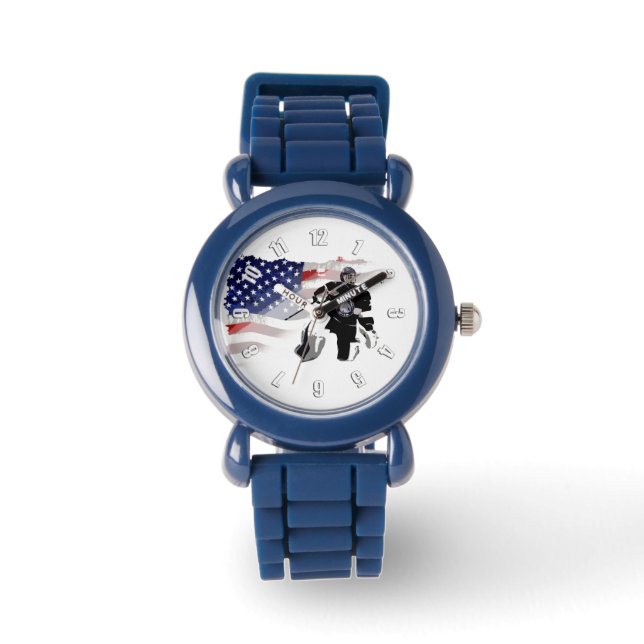 Reloj De Pulsera Jugador de hockey y bandera estadounidense (Anverso)
