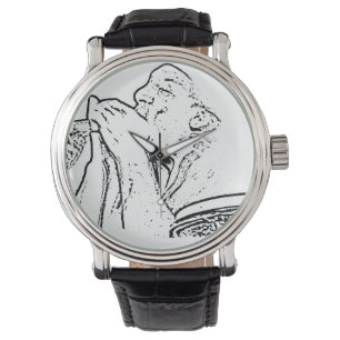 Reloj De Pulsera Jugador de la armónica con el esquema del tambor