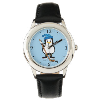 Reloj De Pulsera Jugador de pingüino de hockey juvenil para niños