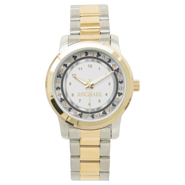 Reloj De Pulsera Jugador de póquer personalizado - Sliver y oro (Anverso)