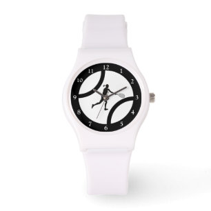 Reloj De Pulsera Jugador de tenis golpea a bolas blancas de mano tr