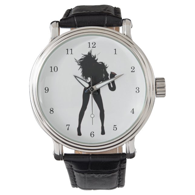 Reloj De Pulsera Jugador saxofón Chica Jazz Music Watch Regalo (Anverso)