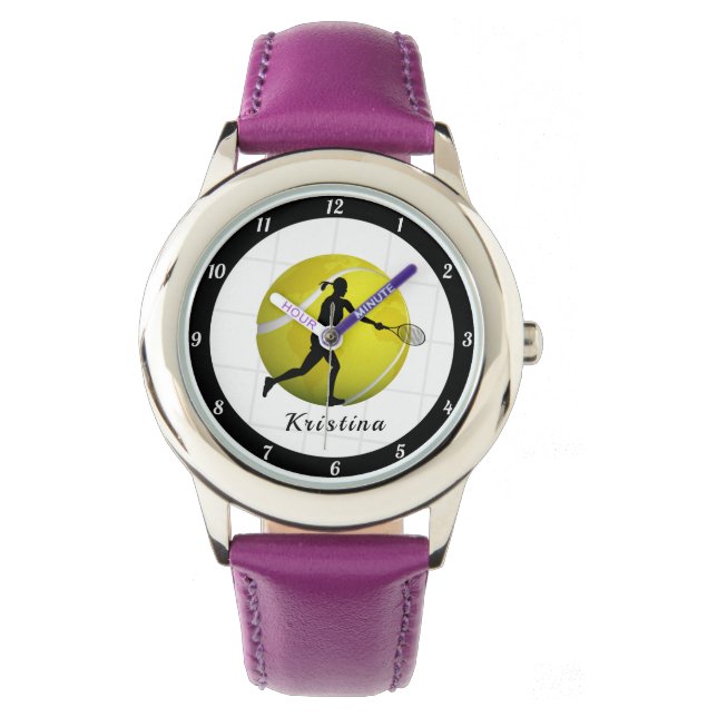 Reloj De Pulsera Jugadora de tenis Chicas de silueta nombre bola (Anverso)