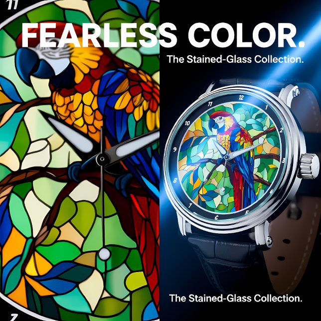 Reloj De Pulsera Jungle Symphony" - Stained Glass Macaw Wall (Subido por el creador)