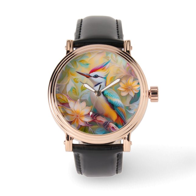 Reloj De Pulsera Juvenil Rainbow Woodpecefer Fantasy Bird (Anverso)