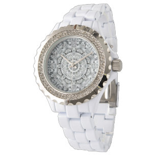 Reloj De Pulsera Kaleidoscopio Fractal blanco y negro